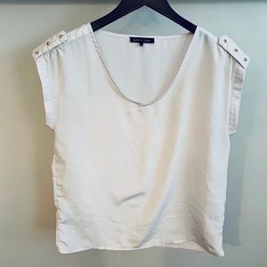 Studded shoulder cream blouse